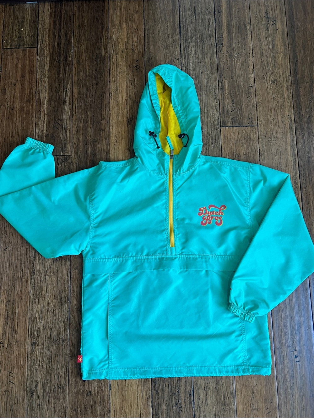 Dutch Bros Teal Pullover Hoodie with Yellow Lining